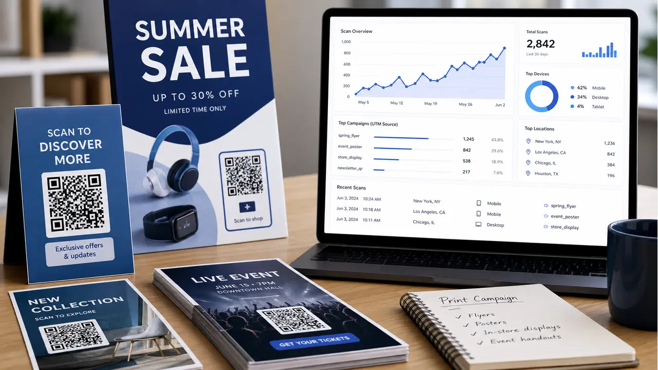 Print campaign QR codes connected to scan tracking dashboard